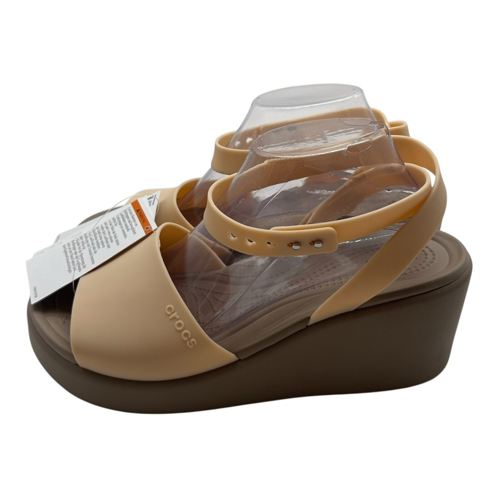 Crocs Brooklyn Ankle Strap Wedge Sandals Womens Sz 8 Shitake Beige Grey Shoes - Picture 6 of 10